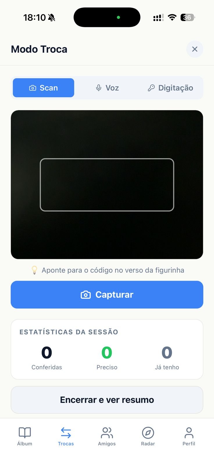 Modo Scan do App Figurinhas da Copa 2026